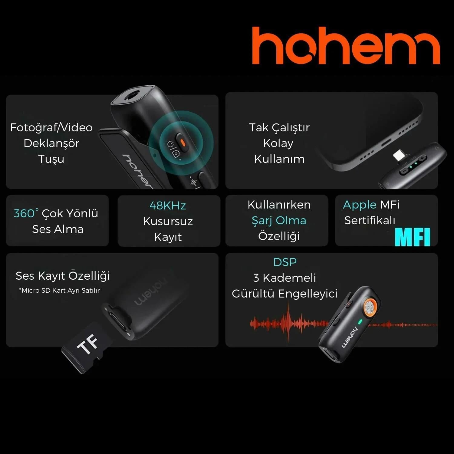 Hohem MIC-01 Wireless Yaka Mikrofonu (type-c)