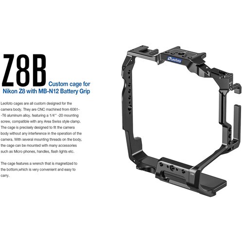 Leofoto Z8B Nikon Z8 Battery Grip ile Takılabilen Kamera Kafesi