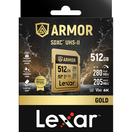 Lexar 512GB 280MB/s ARMOR GOLD Serisi SDXC UHS-II Hafıza Kartı
