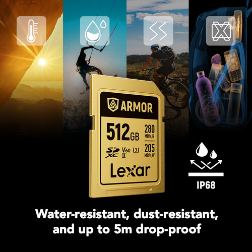 Lexar 512GB 280MB/s ARMOR GOLD Serisi SDXC UHS-II Hafıza Kartı