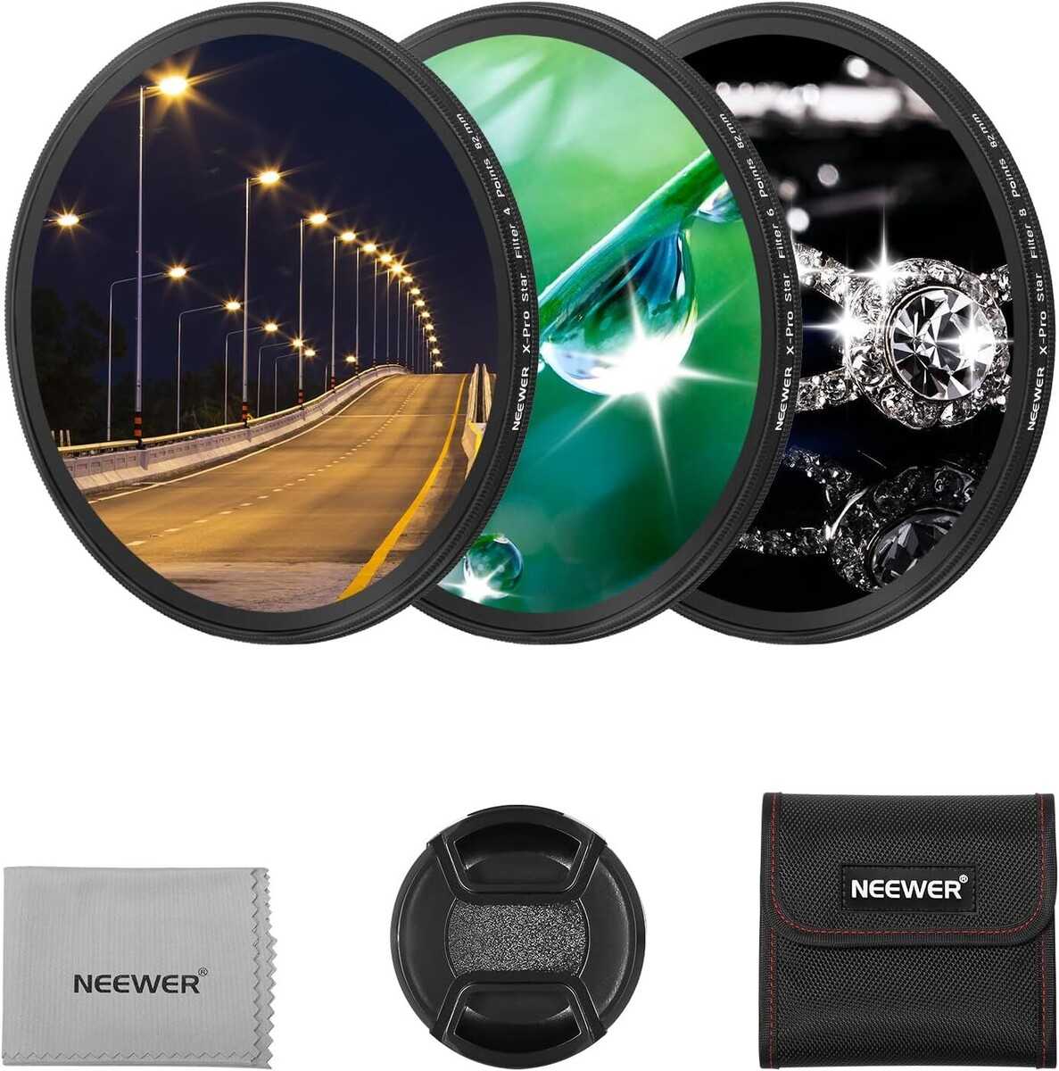 NEEWER 82mm 3lü Yıldız Filtre Kiti (4, 6, 8 Noktalı)