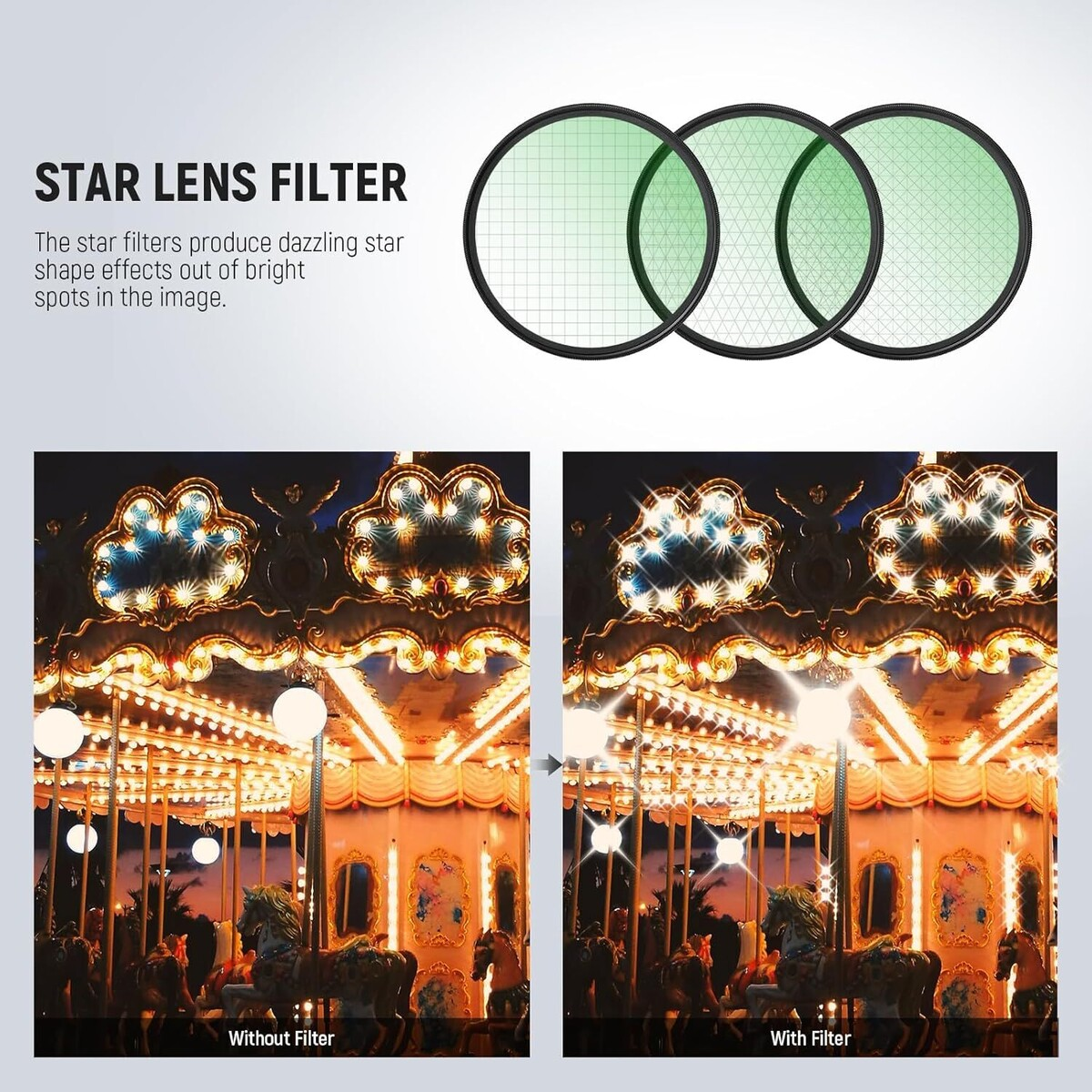 NEEWER 82mm 3lü Yıldız Filtre Kiti (4, 6, 8 Noktalı)