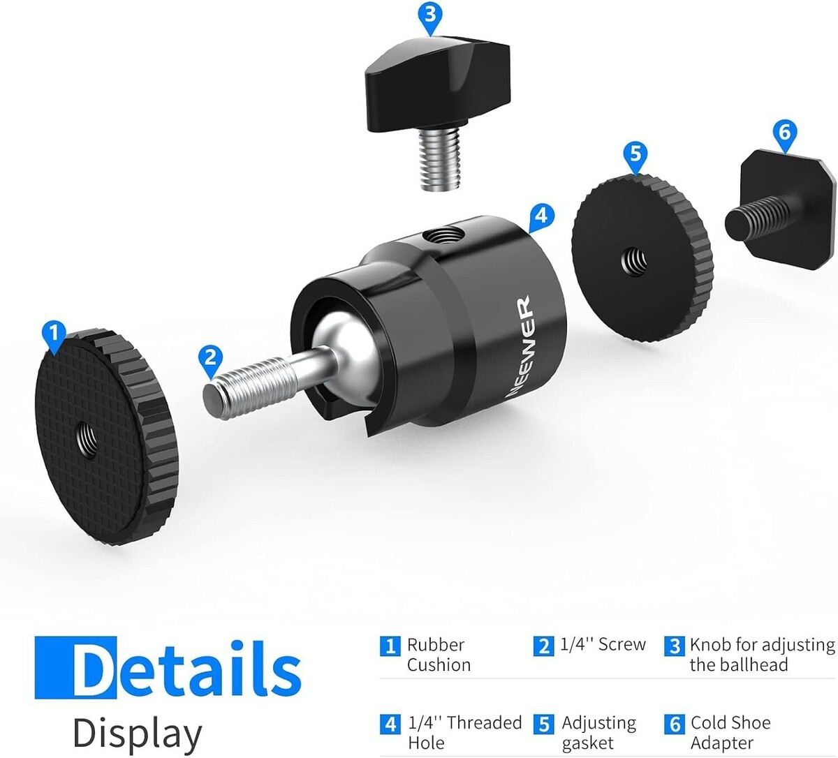 NEEWER ST17 1/4 Kamera Hot Shoe Adaptörü (Mini Bilyeli Başlık) - 2li Paket