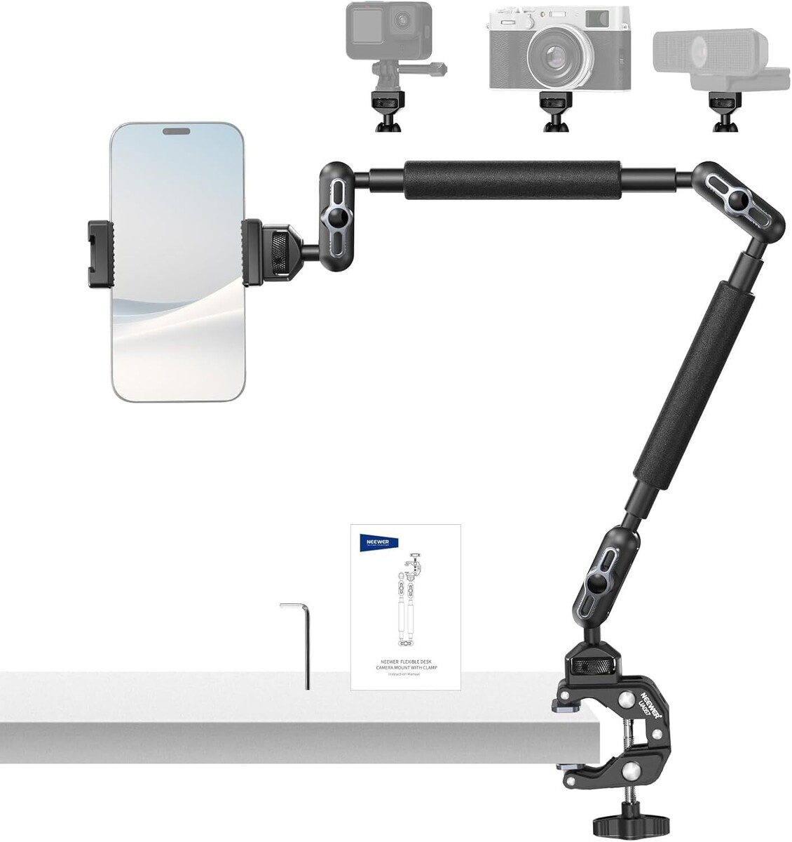 NEEWER UA057 22 (55 cm) Mafsallı Magic Arm Süper Kelepçe ve Telefon Tutucu Kiti