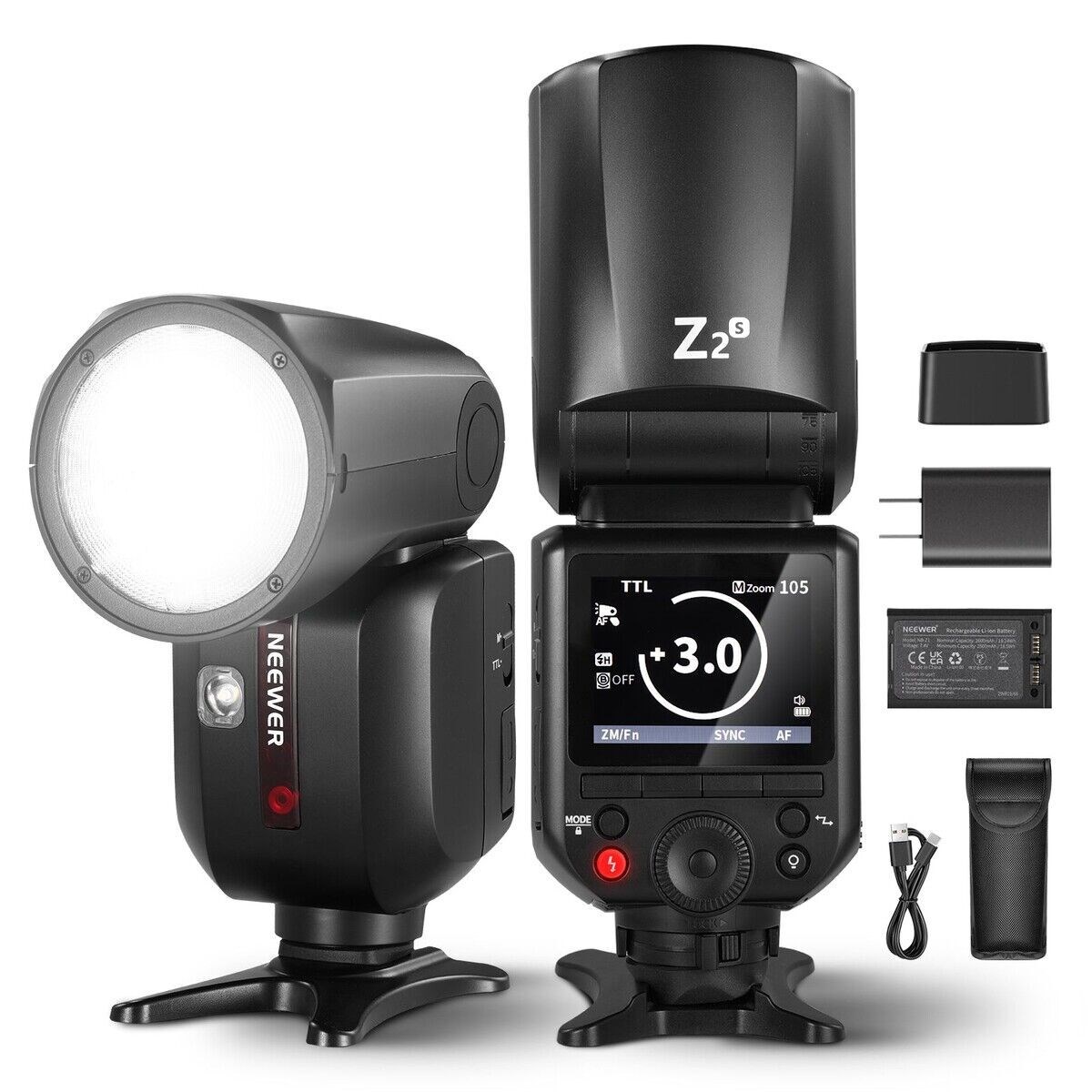 Neewer Z2PRO-S Sony Uyumlu 76W Yuvarlak Kafa Akülü Tepe Flaşı