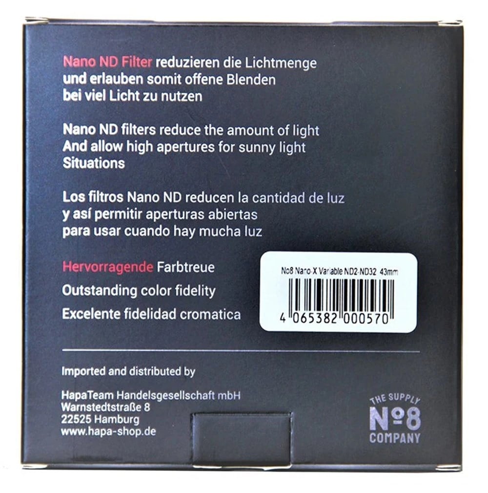 No8 Company 43mm Nano Variable Density ND 2-32 Filtre