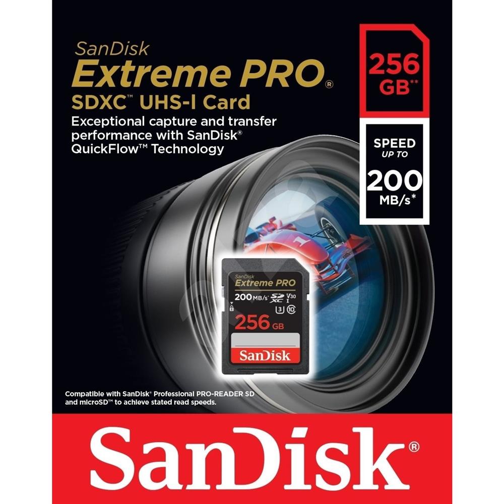 Sandisk Extreme Pro 256 GB SDHC Hafıza Kartı (200MB/S)