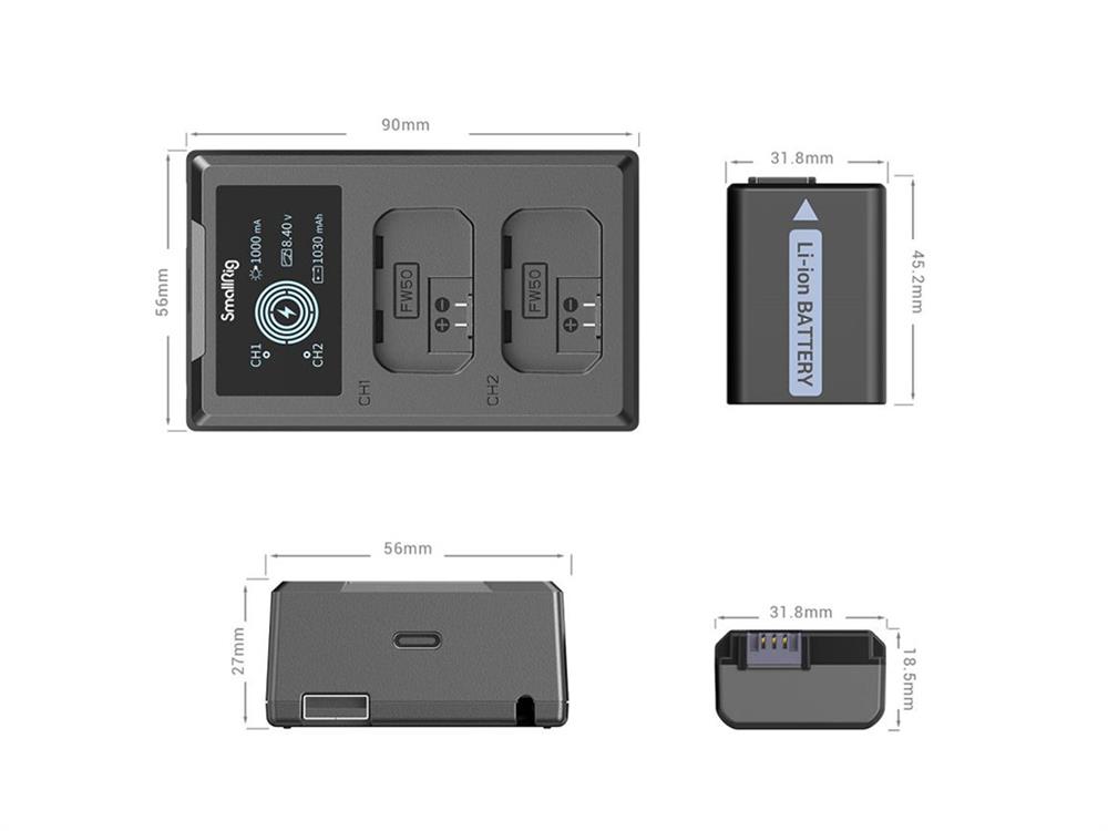 SmallRig 3818 Sony NP-FW50 Batarya + Şarj Kiti