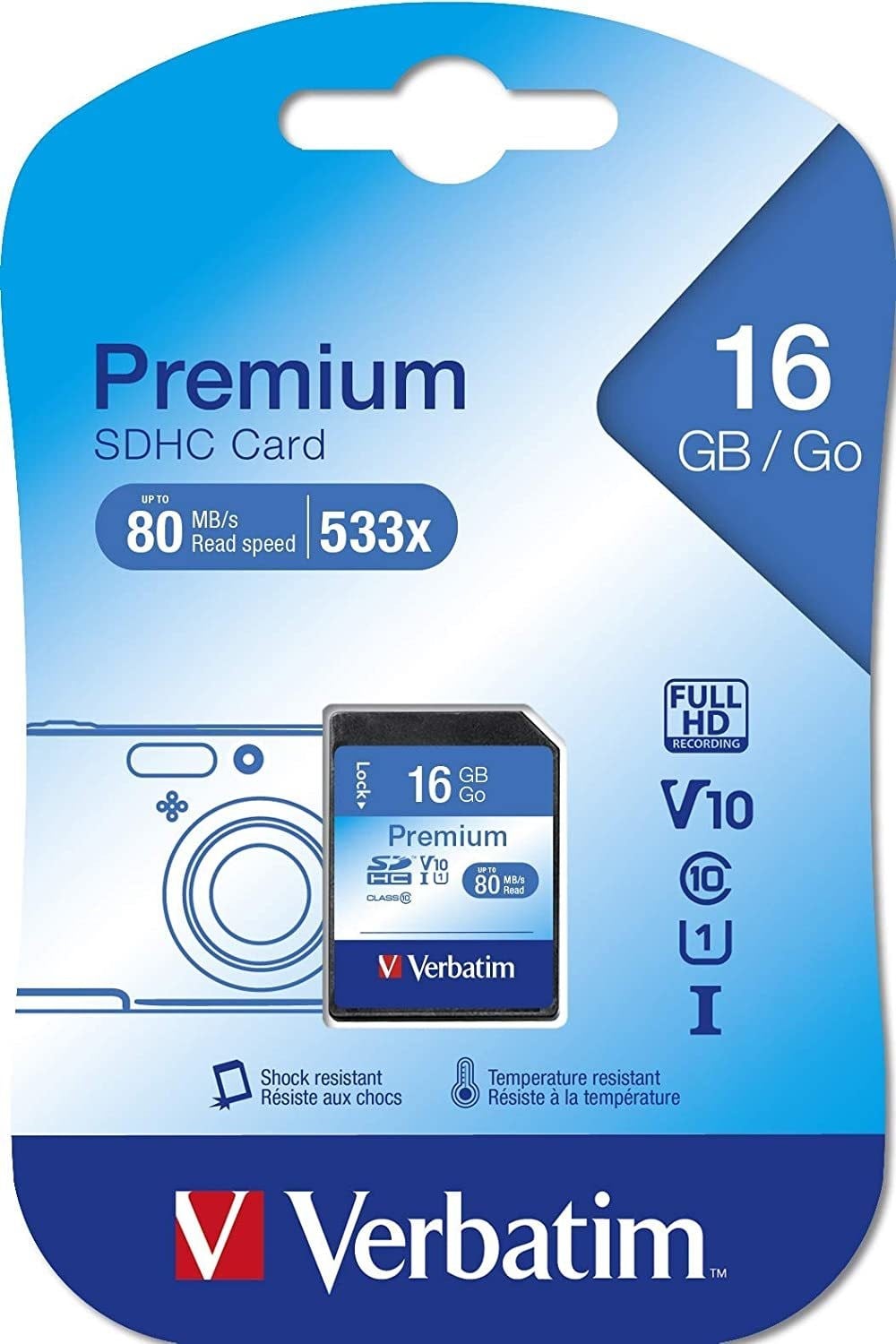 Verbatim 16GB 80MB/S SD Card SDHC Class 10 hafıza kartı