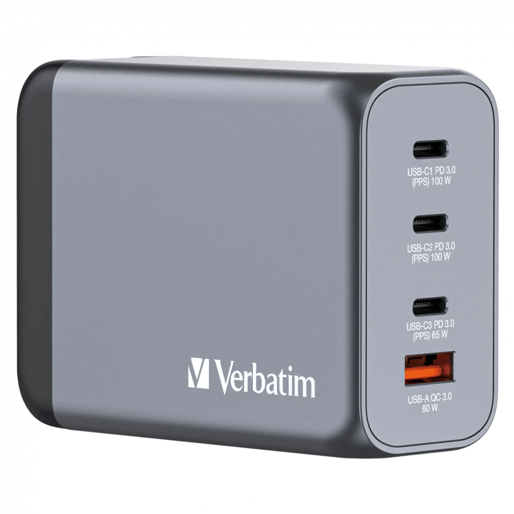 Verbatim 200W GAN Hızlı Şarj 4-Bağlantı Noktalı 2 x USB-C® PD 100W / 1 x USB-C® PD 65W / 1 x USB QC 3.0-(32204)