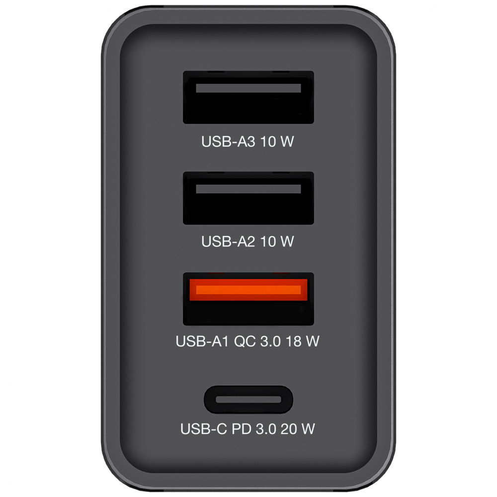 Verbatim 30W 4 Bağlantılı Usb Şarj Cihazı Siyah 1x Usb-C® PD 20W / 1 x Usb-A QC 3.0 / 2 x Usb-A 10W (AB)-(49700)