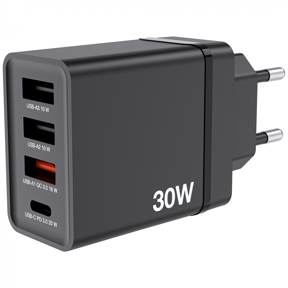 Verbatim 30W 4 Bağlantılı Usb Şarj Cihazı Siyah 1x Usb-C® PD 20W / 1 x Usb-A QC 3.0 / 2 x Usb-A 10W (AB)-(49700)