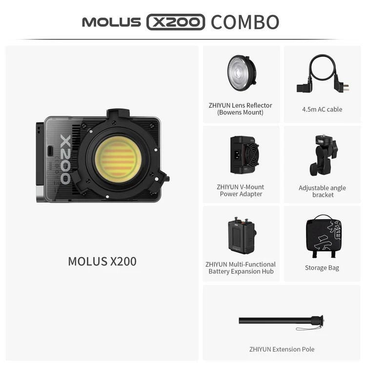 Zhiyun Molus X200 RGB Combo Paket 200W COB Taşınabilir LED Video Işığı- Bej