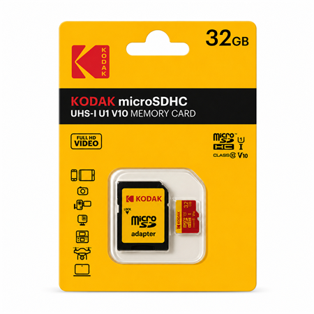 Kodak 32GB Micro SD UHS-I C10 U1 V10  Kart + Adaptör (Kırmızı)