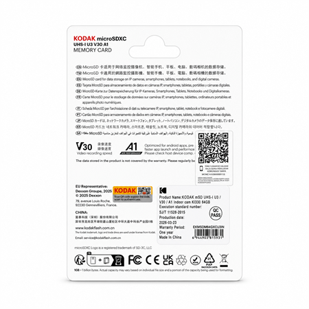 Kodak 64GB Micro SD UHS-I U3/V30/A1 Güvenlik Kamerası İçin Kart KI330