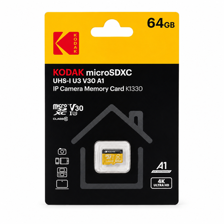 Kodak 64GB Micro SD UHS-I U3/V30/A1 Güvenlik Kamerası İçin Kart KI330
