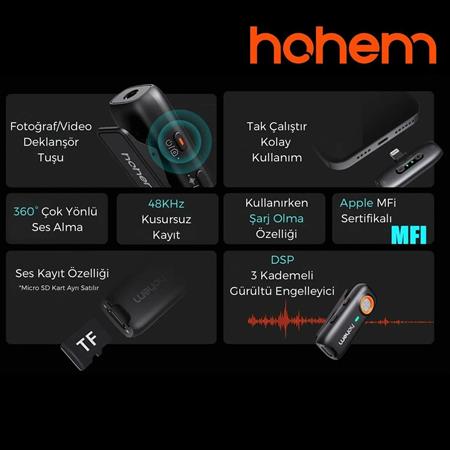 Hohem MIC-01 Wireless 2 Kişilik Yaka Mikrofonu (Lightning)