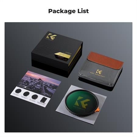 K&F Concept 95 mm Değişken ND Filtresi ND2-ND400 (9 Durak) Lens Filtresi Su Geçirmez Çizilmeye Karşı Dirençli Nano-X Serisi