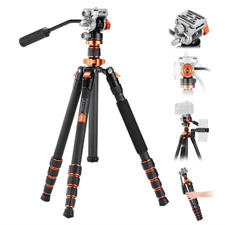 K&F Concept O255C4+FH-03 Carbon Fiber Video Tripod