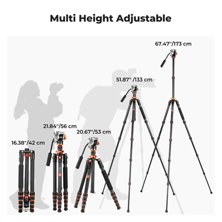 K&F Concept O255C4+FH-03 Carbon Fiber Video Tripod