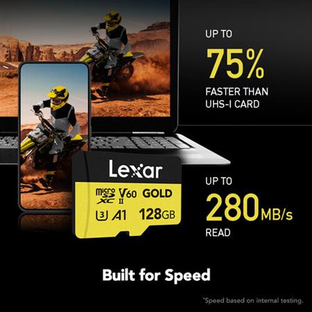 Lexar 128GB Gold 280MB/s V60 UHS-II microSDXC Hafıza Kartı
