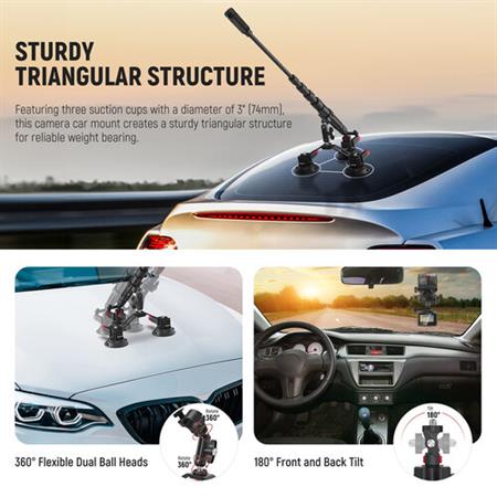 Neewer 3-in-1 Suction Cup Car Mount for Cameras
