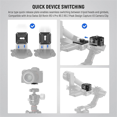 NEEWER GM47 Kamera Quick Release Plate Kiti (Ronin RS & PD Capture Uyumlu, Otomatik Kilit)