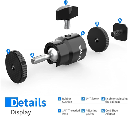 NEEWER ST17 1/4 Kamera Hot Shoe Adaptörü (Mini Bilyeli Başlık) - 2li Paket
