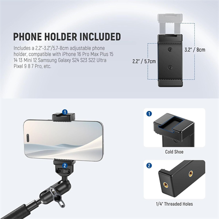 NEEWER UA057 22 (55 cm) Mafsallı Magic Arm Süper Kelepçe ve Telefon Tutucu Kiti