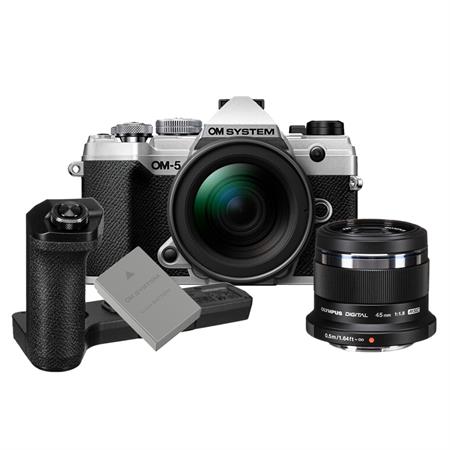  OLYMPUS OM-5 Fotoğraf Makinesi, 45mm f/1.8 Lens, ECG-5 Grip, BLS-50 Batarya