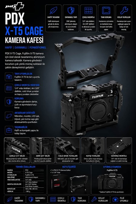 PDX Kamera Kafesi Fujifilm X-T5 | Hafif | Dayanıklı Cage