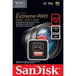 SanDisk 512GB Extreme PRO UHS-I SDXC 200MB/s V30 Hafıza Kartı