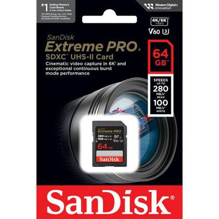 SanDisk 64GB Extreme PRO UHS-II SDXC 280MB/s V60 Hafıza Kartı