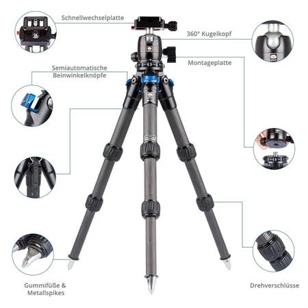 Sirui AM-223 B-00K Profesyonel Kompakt Karbon Tripod Kiti