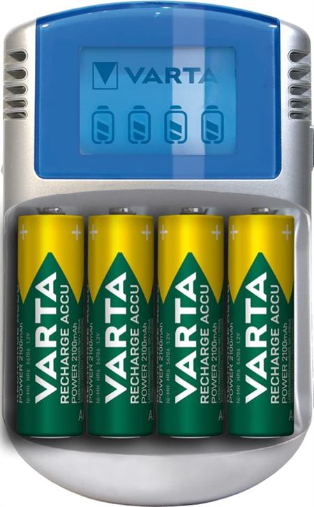 VARTA Battery Charger with 4 x AA 2600 mAh, Battery Charger for Rechargeable AA/AAA, LCD Charger