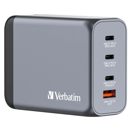 Verbatim 200W GAN Hızlı Şarj 4-Bağlantı Noktalı 2 x USB-C® PD 100W / 1 x USB-C® PD 65W / 1 x USB QC 3.0-(32204)