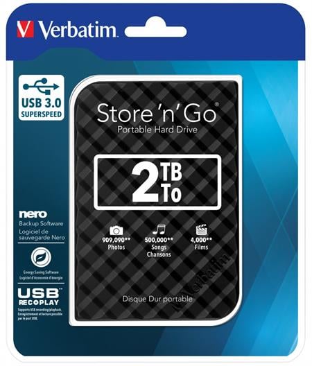 VERBATIM 2TB USB 3.0 BLACK PORTABLE HARD DİSK