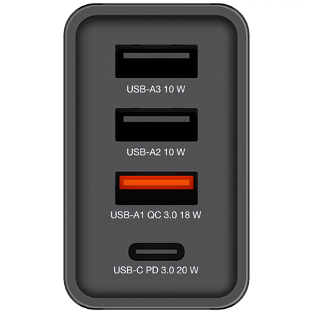 Verbatim 30W 4 Bağlantılı Usb Şarj Cihazı Siyah 1x Usb-C® PD 20W / 1 x Usb-A QC 3.0 / 2 x Usb-A 10W (AB)-(49700)