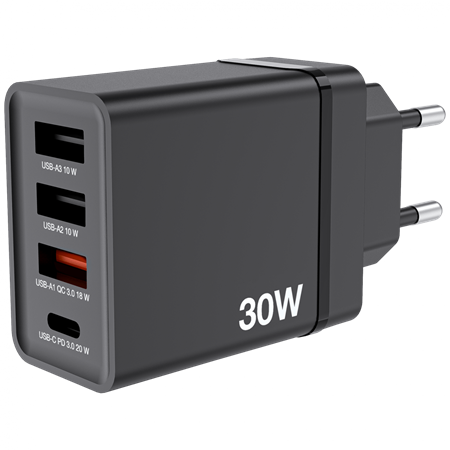 Verbatim 30W 4 Bağlantılı Usb Şarj Cihazı Siyah 1x Usb-C® PD 20W / 1 x Usb-A QC 3.0 / 2 x Usb-A 10W (AB)-(49700)