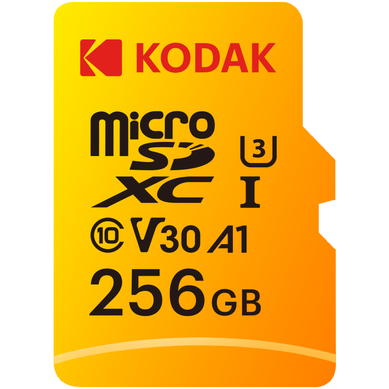 Kodak 256GB Micro SD UHS-I U3/V30/A1 Yellow Kart + Adaptör
