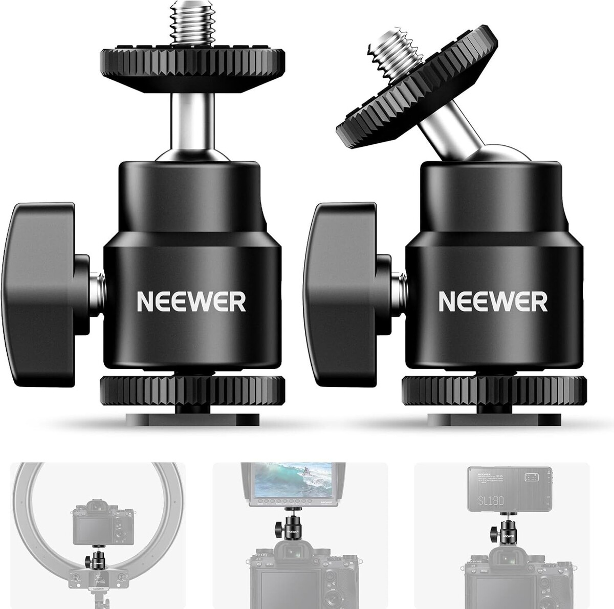 NEEWER ST17 1/4 Kamera Hot Shoe Adaptörü (Mini Bilyeli Başlık) - 2'li Paket