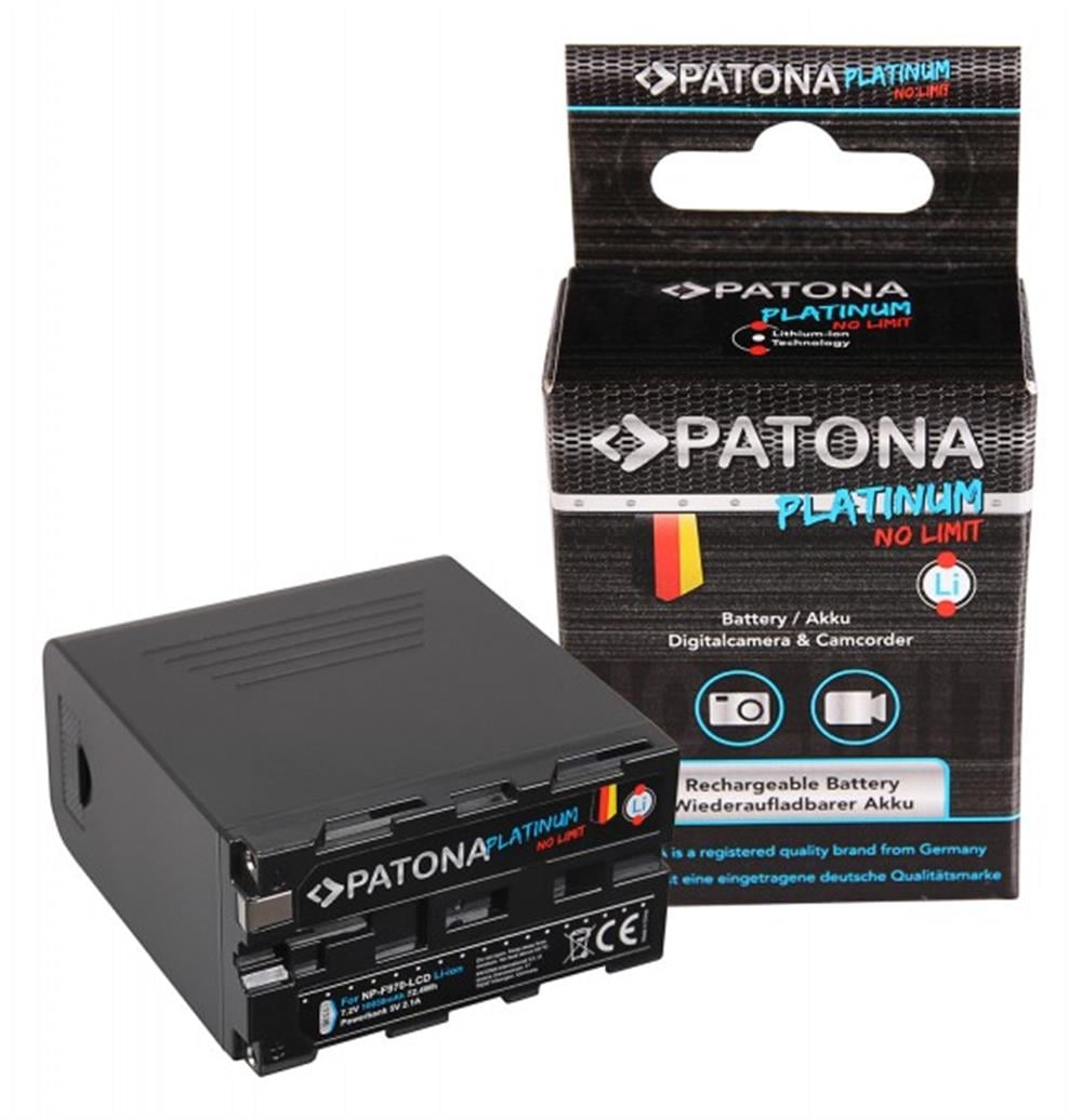 PATONA Platinum Battery f. Sony NP-F970 F960 F950 with LCD incl. Powerbank 5V/2A USB Output 10050mAh micro USB and USB-C Input