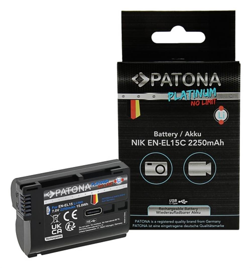 PATONA Platinum Battery with USB-C Input f. Nikon 1 V1 EN-EL15 EN-EL15B EN-EL15C ENEL 15 D7000 D800 D600 Z6 Z7