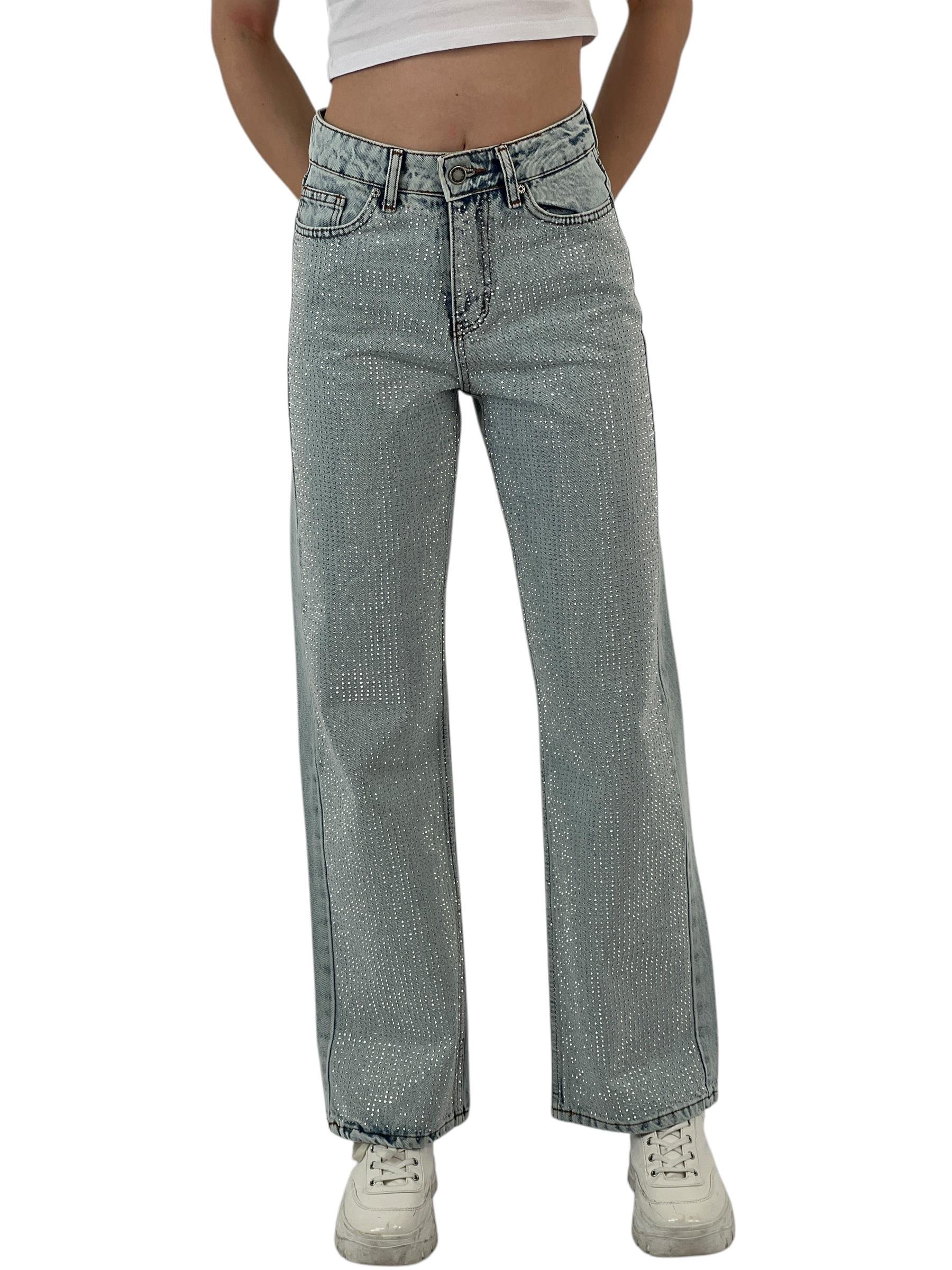 Rhinestone slit jeans