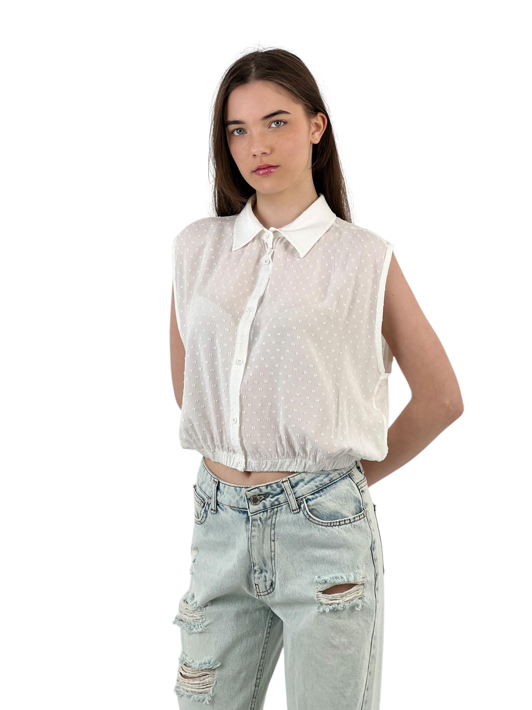 Kadın Yazlık Kolsuz Kısa Crop Lastikli Gömlek Kadın Yazlık Kolsuz Kısa Crop Lastikli Gömlek