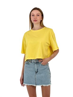 Kadın Oversize Basic Kısa Kollu Crop Tişört