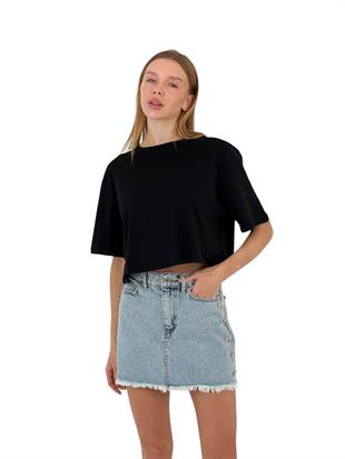 Kadın Oversize Basic Kısa Kollu Crop Tişört