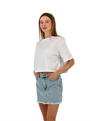 Kadın Oversize Basic Kısa Kollu Crop Tişört
