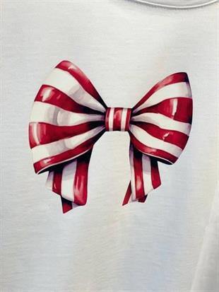 15756-15 T-SHIRT ÇİZGİLİ KURDELE BASKI