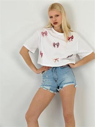 15756-16 T-SHIRT ÇOKLU KURDELE BASKI